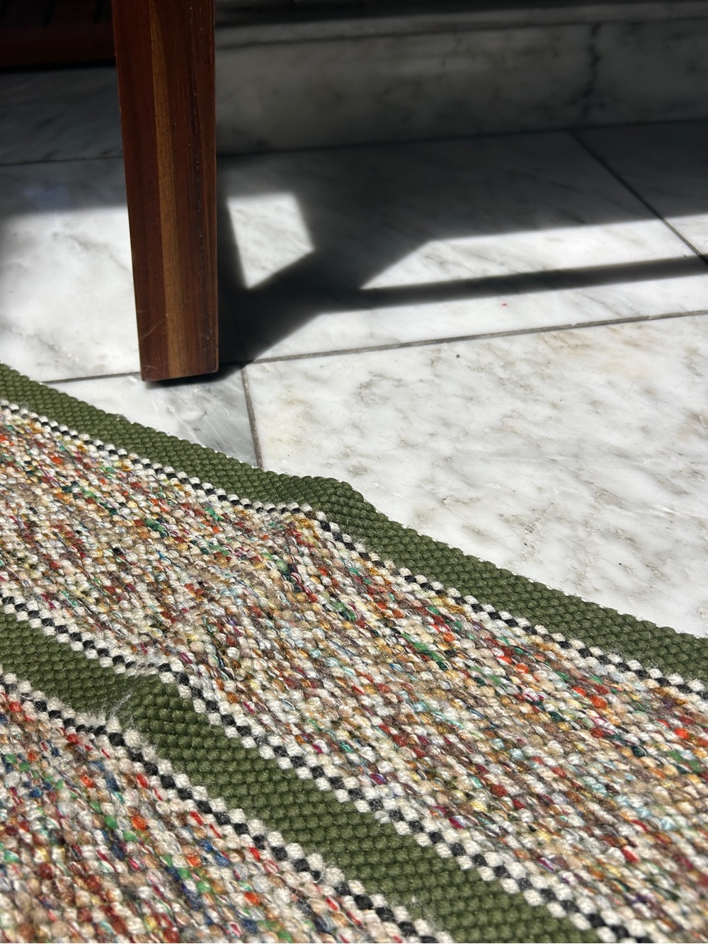 Vintage Colorful Wool Striped Throw Rag Rug Door Mat 3’ x 2’ Green